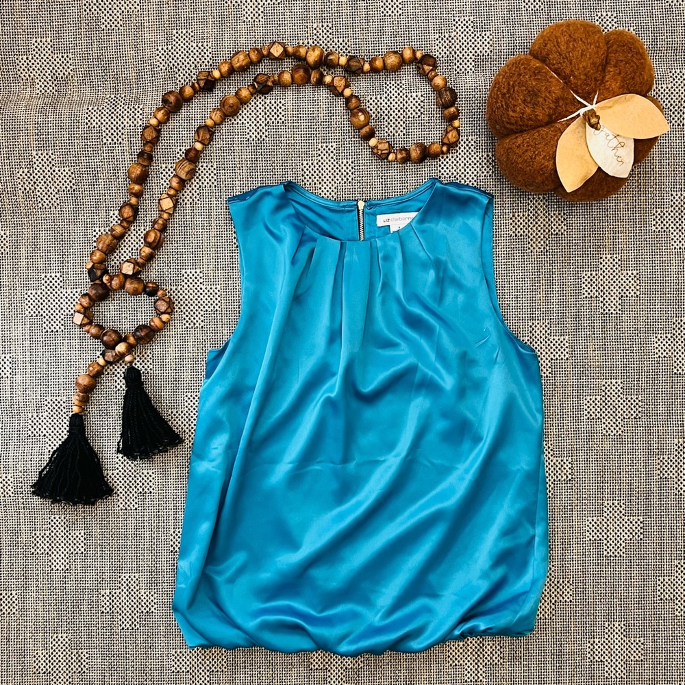 Liz Claiborne Teal Bellowed Waist Sleeveless Blouse/Tank size: Women’s SMALL